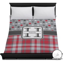Red & Gray Dots and Plaid Duvet Cover - Full / Queen (Personalized)