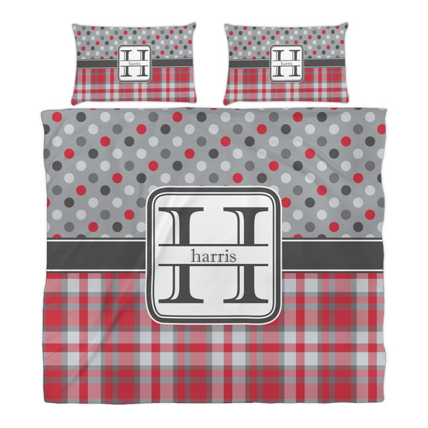 Red & Gray Dots and Plaid Duvet Cover Set - King - Alt Approval