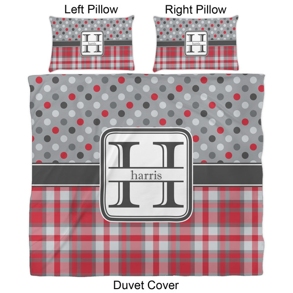 Red & Gray Dots and Plaid Duvet Cover Set - King - Approval
