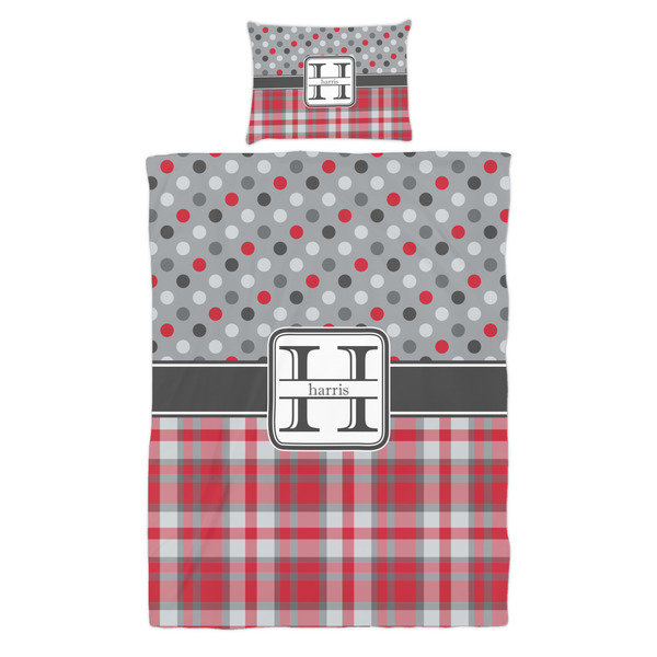 Red & Gray Dots and Plaid Duvet Cover Set - Twin - Alt Approval