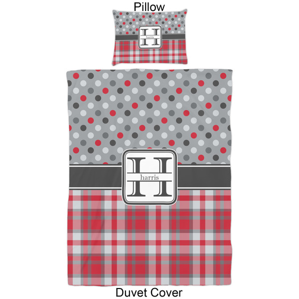 Red & Gray Dots and Plaid Duvet Cover Set - Twin - Approval