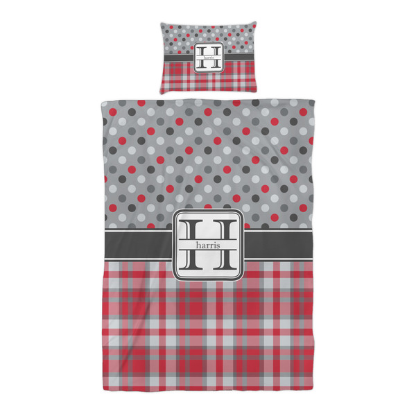 Red & Gray Dots and Plaid Duvet Cover Set - Twin XL - Alt Approval
