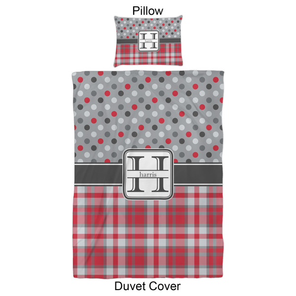 Red & Gray Dots and Plaid Duvet Cover Set - Twin XL - Approval