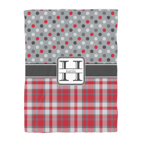 Red & Gray Dots and Plaid Duvet Cover - Twin - Front