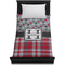 Red & Gray Dots and Plaid Duvet Cover - Twin - On Bed - No Prop