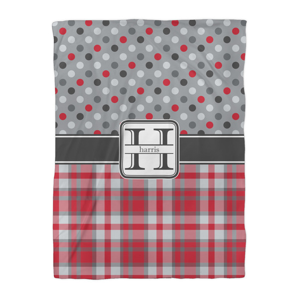Red & Gray Dots and Plaid Duvet Cover - Twin XL - Front