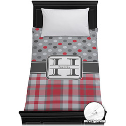 Red & Gray Dots and Plaid Duvet Cover - Twin XL (Personalized)