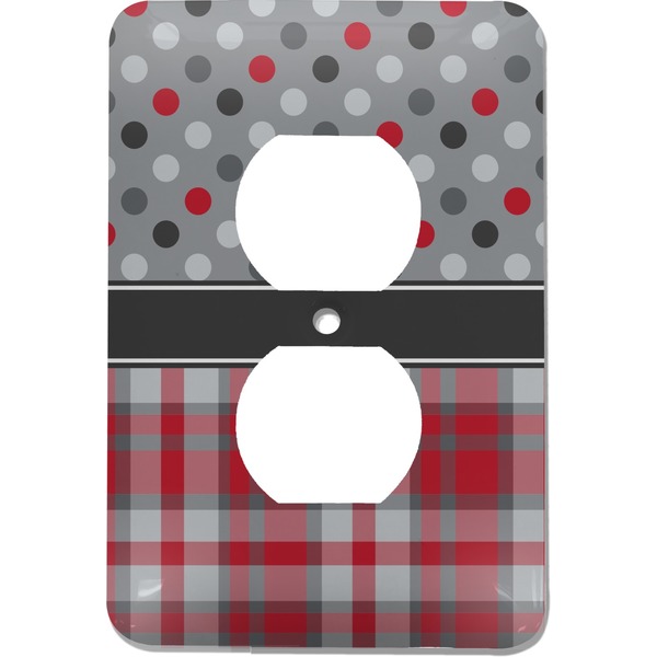 Custom Red & Gray Dots and Plaid Electric Outlet Plate