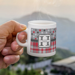 Red & Gray Dots and Plaid Single Shot Espresso Cup - Single (Personalized)