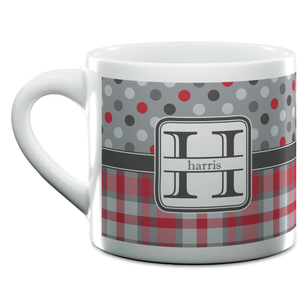 Red & Gray Dots and Plaid Espresso Cup - 6oz (Double Shot) (MAIN)