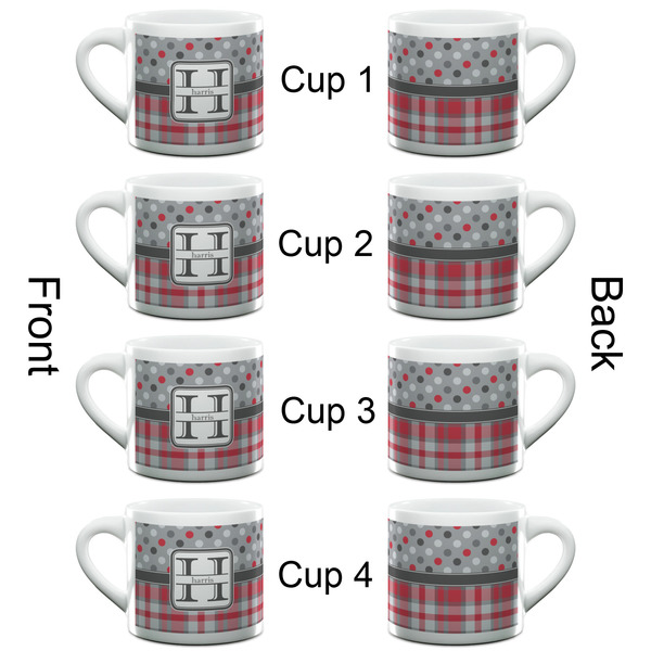 Red & Gray Dots and Plaid Espresso Cup - 6oz (Double Shot Set of 4) APPROVAL