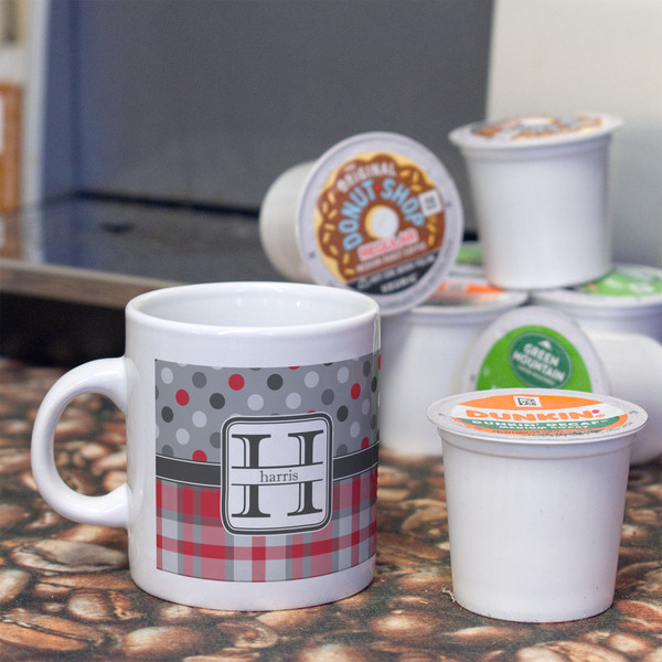 Red & Gray Dots and Plaid Espresso Cup - Single Lifestyle