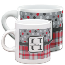 Red & Gray Dots and Plaid Espresso Cups (Personalized)