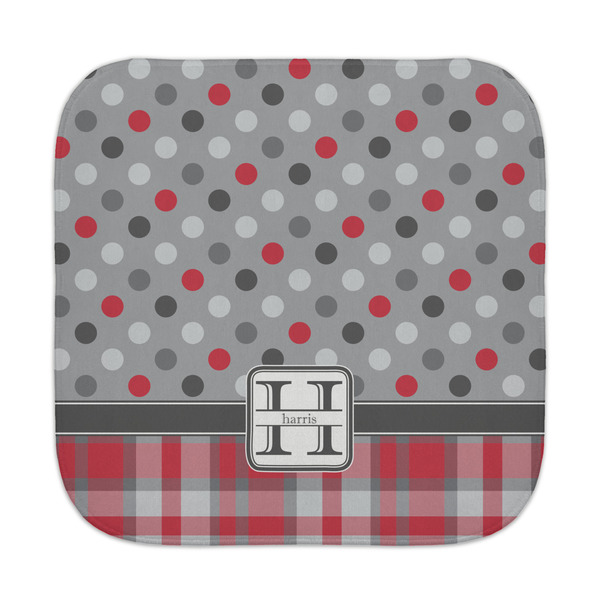 Custom Red & Gray Dots and Plaid Face Towel (Personalized)