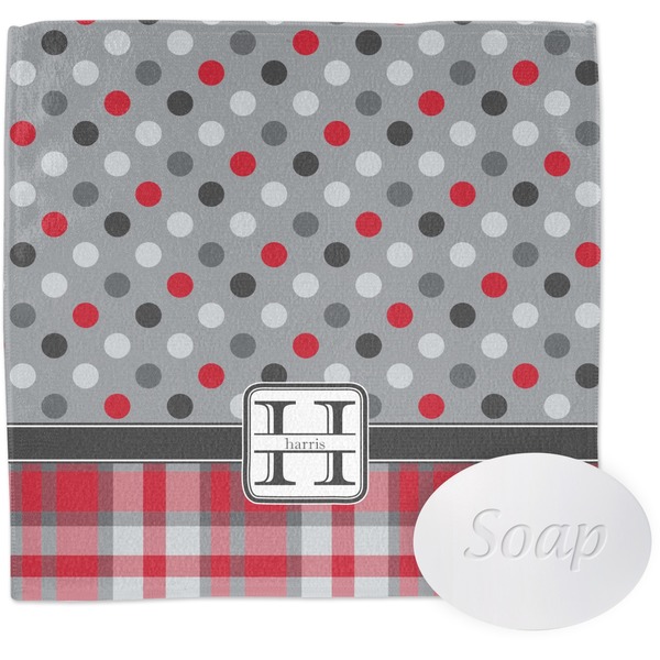 Custom Red & Gray Dots and Plaid Washcloth (Personalized)