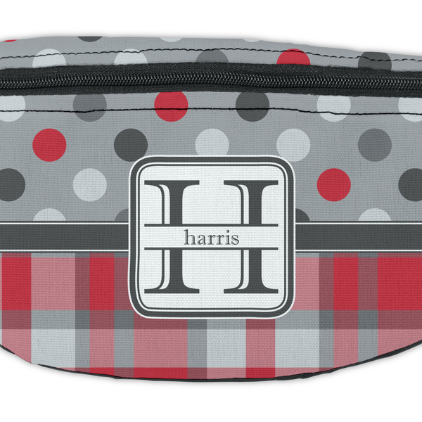 Red & Gray Dots and Plaid Fanny Pack - Closeup
