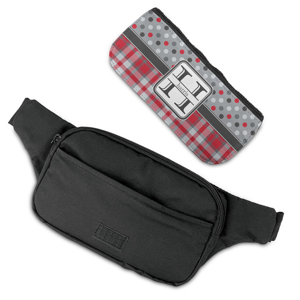 Red & Gray Dots and Plaid Fanny Packs - FLAT (flap off)
