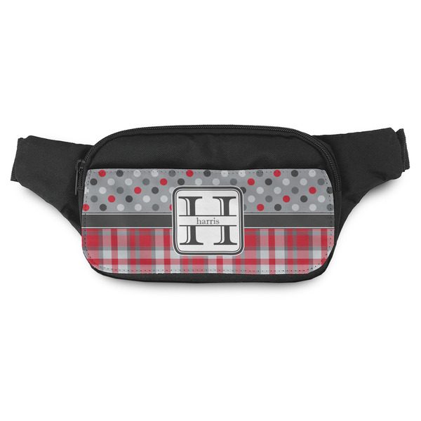 Custom Red & Gray Dots and Plaid Fanny Pack - Modern Style (Personalized)