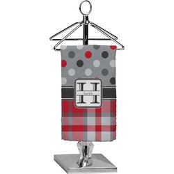 Red & Gray Dots and Plaid Finger Tip Towel - Full Print (Personalized)
