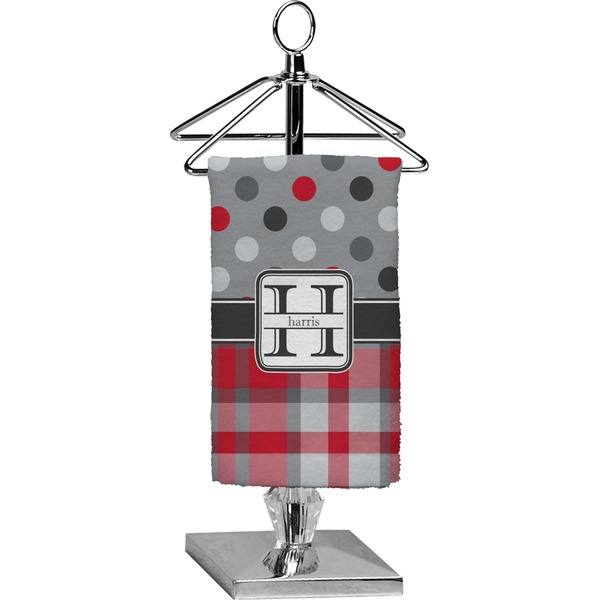 Custom Red & Gray Dots and Plaid Finger Tip Towel - Full Print (Personalized)