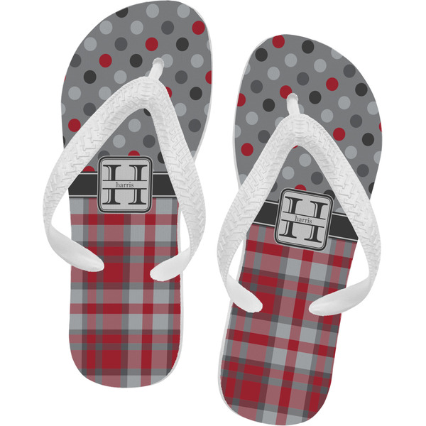 Custom Red & Gray Dots and Plaid Flip Flops (Personalized)
