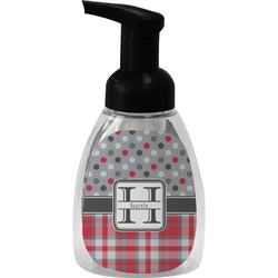 Red & Gray Dots and Plaid Foam Soap Bottle - Black (Personalized)