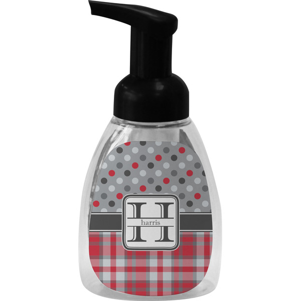 Custom Red & Gray Dots and Plaid Foam Soap Bottle - Black (Personalized)