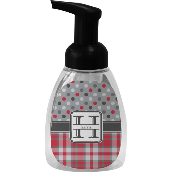 Red & Gray Dots and Plaid Foam Soap Bottle