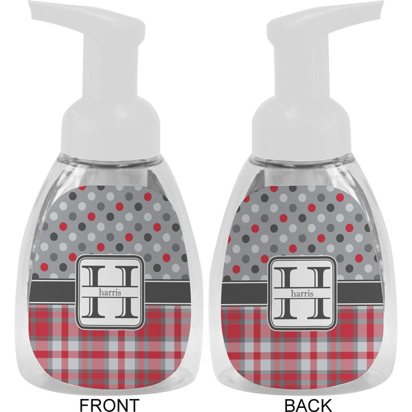 Red & Gray Dots and Plaid Foam Soap Bottle Approval - White