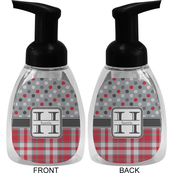 Red & Gray Dots and Plaid Foam Soap Bottle (Front & Back)
