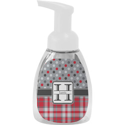 Red & Gray Dots and Plaid Foam Soap Bottle - White (Personalized)