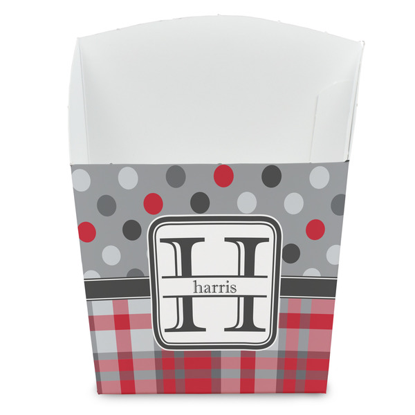 Custom Red & Gray Dots and Plaid French Fry Favor Boxes (Personalized)