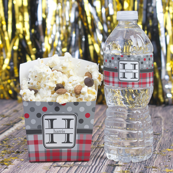 Red & Gray Dots and Plaid French Fry Favor Box - w/ Water Bottle
