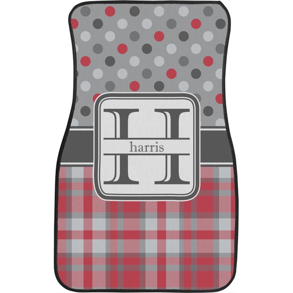 Red & Gray Dots and Plaid Custom Car Floor Mats (Front Seat)