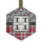 Red & Gray Dots and Plaid Frosted Glass Ornament - Hexagon