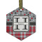 Red & Gray Dots and Plaid Flat Glass Ornament - Hexagon w/ Name and Initial