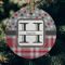 Red & Gray Dots and Plaid Frosted Glass Ornament - Round (Lifestyle)