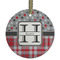 Red & Gray Dots and Plaid Frosted Glass Ornament - Round