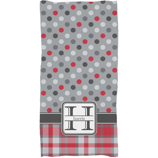 Red & Gray Dots and Plaid Full Sized Bath Towel - Apvl