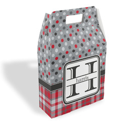 Red & Gray Dots and Plaid Gable Favor Box (Personalized)