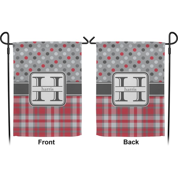 Red & Gray Dots and Plaid Garden Flag - Double Sided Front and Back