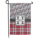 Red & Gray Dots and Plaid Garden Flag (Personalized)