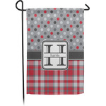 Red & Gray Dots and Plaid Small Garden Flag - Single Sided w/ Name and Initial