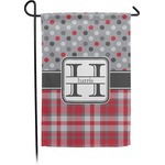 Red & Gray Dots and Plaid Small Garden Flag - Double Sided w/ Name and Initial