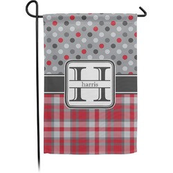 Red & Gray Dots and Plaid Small Garden Flag - Double Sided w/ Name and Initial