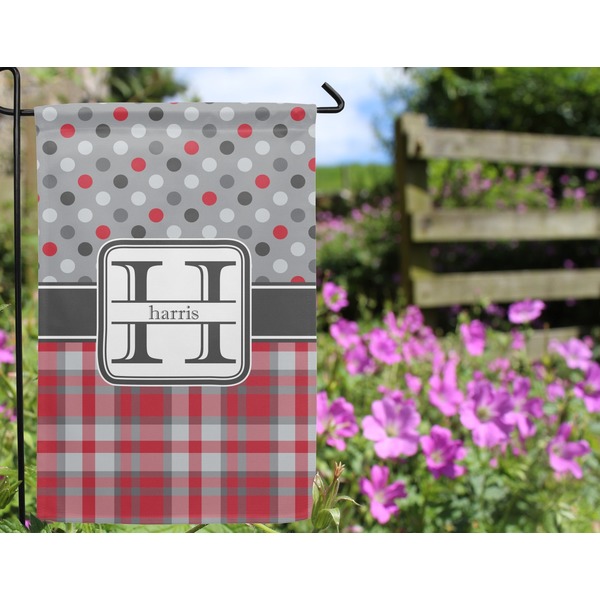 Red & Gray Dots and Plaid Garden Flag - Outside In Flowers