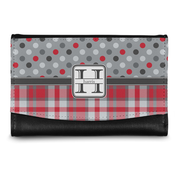 Custom Red & Gray Dots and Plaid Genuine Leather Women's Wallet - Small (Personalized)