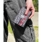 Red & Gray Dots and Plaid Genuine Leather Womens Wallet - In Context