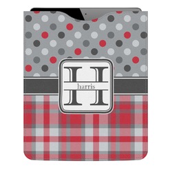Red & Gray Dots and Plaid Genuine Leather iPad Sleeve (Personalized)