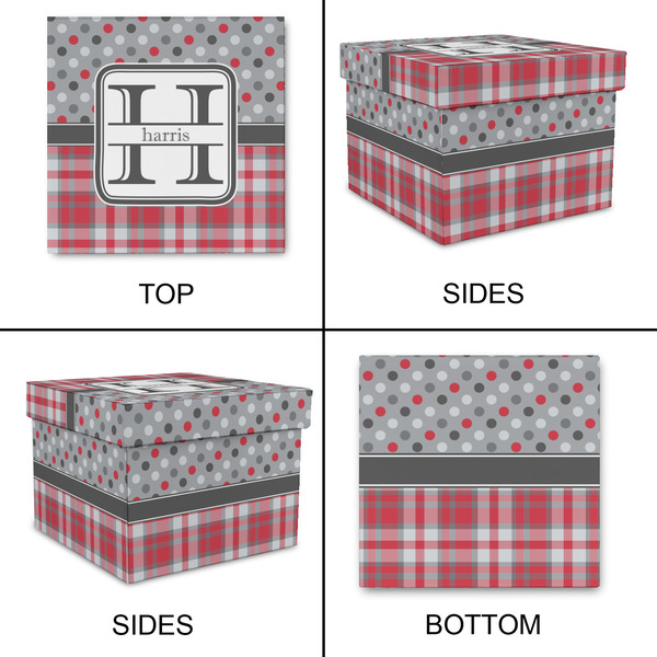 Red & Gray Dots and Plaid Gift Boxes with Lid - Canvas Wrapped - Large - Approval